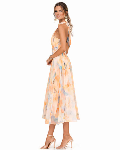 Aurora | Vestido con cuello halter y estampado de acuarela